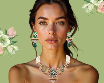 Bollywood Bijoux à la Mode Ensemble Ethnique Plaqué Or Collier Mariage Anneaux