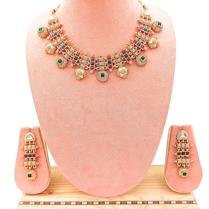 Rajwadi Hasadi Meenakari Necklace Set in Gulbahar | Ethnic Bridal Jewelry | Antique Gold Finish | Traditional Indian Festive Set.
