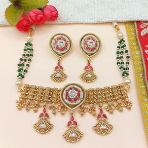 Rajwadi choker set, rajputi jewellery, indian traditional jewellery, kundan design, meenakari work, gift for women