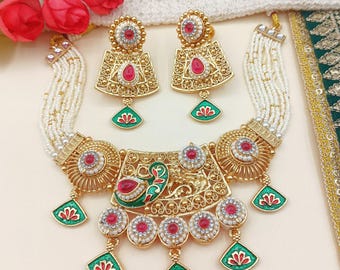 Meenakari Rajwadi Necklace Set: Royal Rajputi Jewelry with Earrings