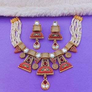 Ananya Rajwadi Jodha Red Kundan Set – Mughal Inspired  Meenakari Choker & Earrings for Weddings and Fusion Wear