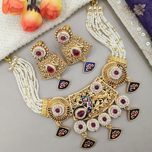 Tripti Rajwadi Necklace Set with Meenakari Design in Shahi Blue | Royal Rajputi Collection Jewelry for Women