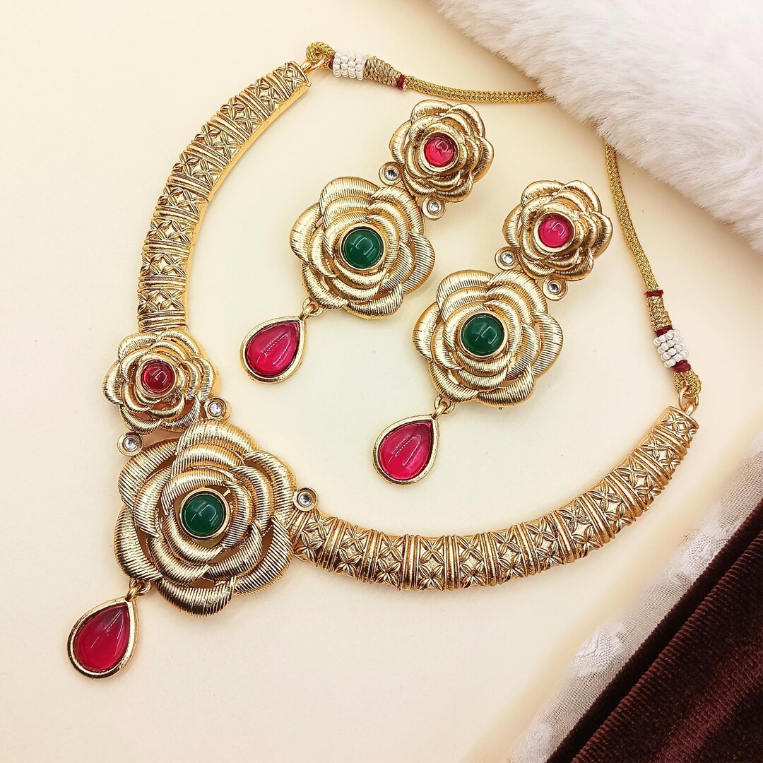 Rajputi Rose Hasadi Necklace Set: Indian Bridal Jewelry - Etsy