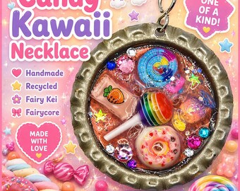 Fairycore Bottle Cap Necklace: Pastel Resin Charm, Rhinestones, Y2K Jewelry