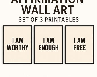 I AM Affirmation Prints: Minimalist Typography, Set of 3 (Digital Download A4/11x14