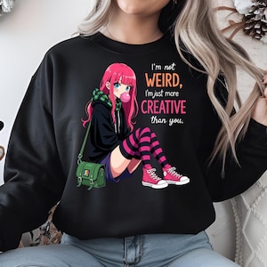 Anime Girl PNG, Not Weird Just Creative PNG, Aesthetic Goth Girl Sublimation, Pink Hair Anime Clipart, Alternative Grunge PNG, Cute Emo Girl