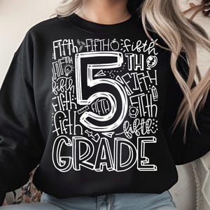 5th Grade PNG | Hand Drawn Fifth Grade Lettering Design | Back to School Shirt PNG | Teacher Student Digital Download