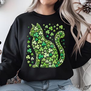 Lucky Cat Sublimationsdesign - St. Patrick&#39;s Day Katze mit Shamrocks - Cute Green Clover Digital Art
