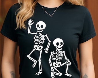 Dancing Skeletons PNG, Funny Halloween Bones Clipart, Spooky Cute Skeleton Digital Download, Retro Halloween Sublimation