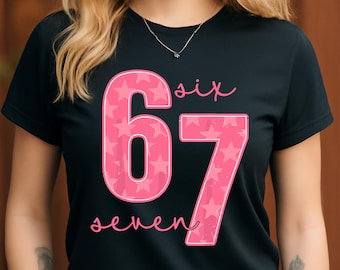 Estrella rosa 6 7 cumpleaños PNG / Diseño de camiseta de cumpleaños para niñas / Archivo de sublimación Six Seven / Descarga de PNG de la edad de los niños lindos