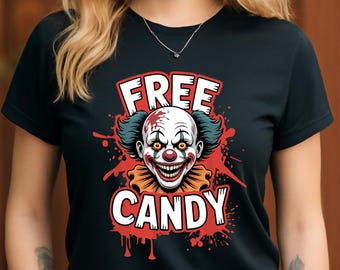 Payaso de caramelo PNG gratis, Sublimación de payaso de Halloween espeluznante, Clipart de cara aterradora de terror, Diseño de camiseta divertida de Halloween, Descarga digital instantánea