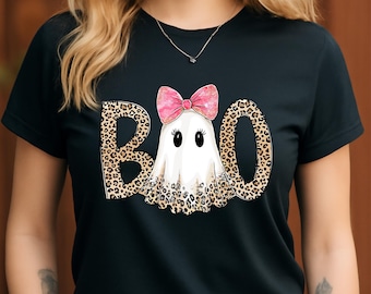 Cute Leopard Print BOO Ghost PNG – Girly Halloween Sublimation Design