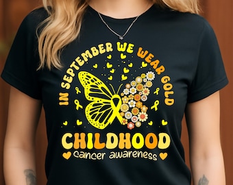 Concientización sobre el cáncer infantil PNG / En septiembre vestimos de oro / Mariposa con lazo dorado Descarga digital / Sublimación de apoyo a la concientización