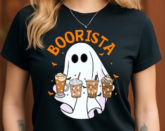 Boorista PNG, Coffee Ghost Halloween Design, Cute Barista Ghost Clipart, Spooky Coffee Lover PNG, Fall Cafe Digital Download
