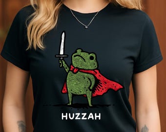 Huzzah Frog PNG | Funny Knight Frog Meme Design | Sword Cape Frog Digital Art | Fantasy Parody Sublimation Printable