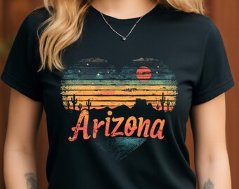Arizona Sunset Heart PNG, Desert Cactus State Pride Digital Download, Southwest Boho Travel Sublimation Design
