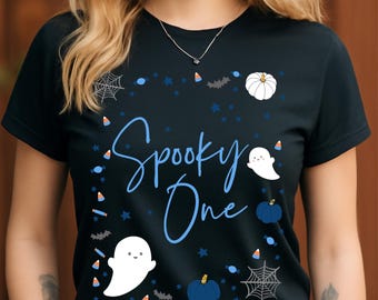Spooky One PNG, Cute First Halloween Birthday Design, Baby Ghost Blue Pumpkin Clipart, Spooky 1st Birthday Sublimation PNG