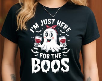 I’m Just Here for the Boos PNG, Funny Halloween Ghost with Wine Digital Download, Cute Spooky Drinking Party Clipart
