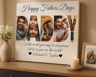 Custom DADDY-fotocanvas – Gepersonaliseerd Vaderdagcadeau van kinderen | Daddy fotocollage muurkunst | Voor de wereld ben jij papa