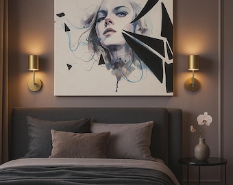Abstract Fragmented Woman Portrait Canvas  Frameless Modern Art