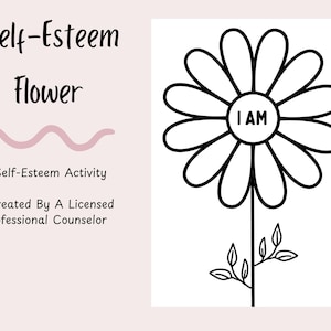 Mental Health Coping Skills Handout For Therapists- Positive Self-Talk Flower- Self esteem mindfulness activity- Art Therapy- Resilience