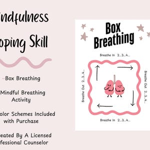 Mental Health Coping Skills Handout For Therapists- Box Breathing- Emotion Regulation tool- Mindfulness Breathing Activity- Kid Breathing