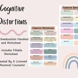 Mental Health Therapist Handouts- Cognitive Distortions- Cognitive Behavioral Therapy Psychoeducation Tool- Thought Reframing Worksheet