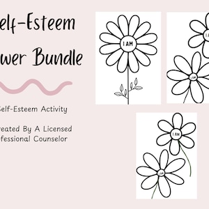 Mental Health Handouts For Therapists- Self-Esteem Flower Bundle- Mindfulness Art Therapy Activity- Self Awareness and Self Growth Worksheet