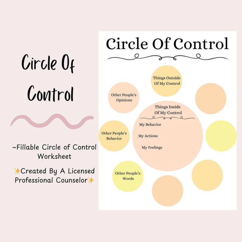Circle Of Control Worksheet Stress Management Tool printable PDF Etsy