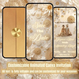 Sikh Save the Date Invitation – Royal Ivory & Gold Anand Karaj Wedding Video – Editable Canva Punjabi Getting Married Digital Invite