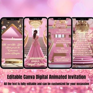 Quinceanera Invitation – Sweet 15 Video Evite – Pink & Gold Birthday – Quince Butterfly Princess Invite – Sweet 16 – Quinceañera – 15 Anos