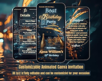 Boat Party Invitation – Yacht Party Animated Video Invite – Birthday Cruise Party Invite – Cruise Itinerary Evite – Editable Canva Template