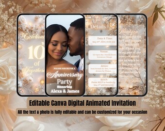 Wedding Anniversary Invitation – Editable Video Invite – White & Gold Tones – 1st 10th 25th 50th Celebration – Vow Renewal – We Still Do