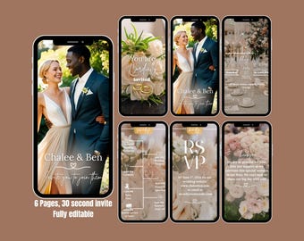 Wedding Video Invitation – Blush Beige Animated Invite – Editable Template with RSVP, Program, Photo – Digital Wedding Invitation