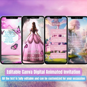 Quinceanera Invitation – Sweet 15 Animated Video – Pink Castle Butterfly Unicorn Theme – Digital Quinceañera Invite – Quince – Sweet 16