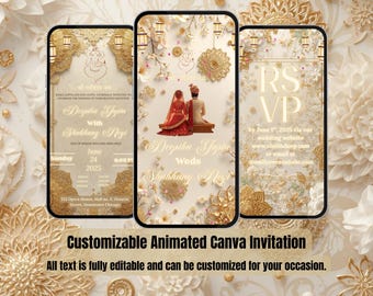 Hindu Wedding Video Invitation – Royal Animated Shaadi Card – Digital Invite – Wedding, Reception, RSVP Canva Template – Indian Wedding