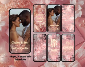 Wedding Invitation – Soft Pink & Gold Tones Video Invite – Editable Canva Template with Photo, RSVP, Program – Digital Wedding Invitation