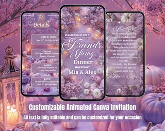 Soft Purple Lilac Friendsgiving Invitation – Cozy Pumpkins Video Evite – Fall Dinner Party – Thanksgiving Digital Invite – Canva Template
