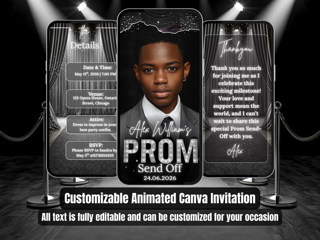 Black & Silver Prom Send off Invitation – Graduation Party Photo Evite ...