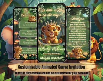 Lion King Baby Shower Invitation – Jungle Safari Video Evite with music  – Baby Boy Sprinkle Digital Template – Animated It’s a Boy Invite