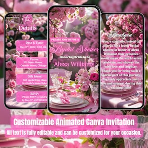 Pink Bridal Shower Invitation – Editable Video Template – Garden Brunch, High Tea, Floral Shower Invite – Digital Bridal Evite