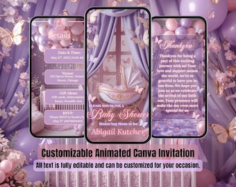 Purple Pink & Gold Butterfly Baby Shower Invitation – Animated Baby Sprinkle Video – It’s a Girl Digital Brunch Invite – Baby Shower Evite