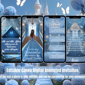 Quinceanera Invitation – Sweet 15 Video Evite – Light Blue Birthday – Baby Blue Quince Princess Invite – Sweet 16 – Quinceañera – 15 Anos