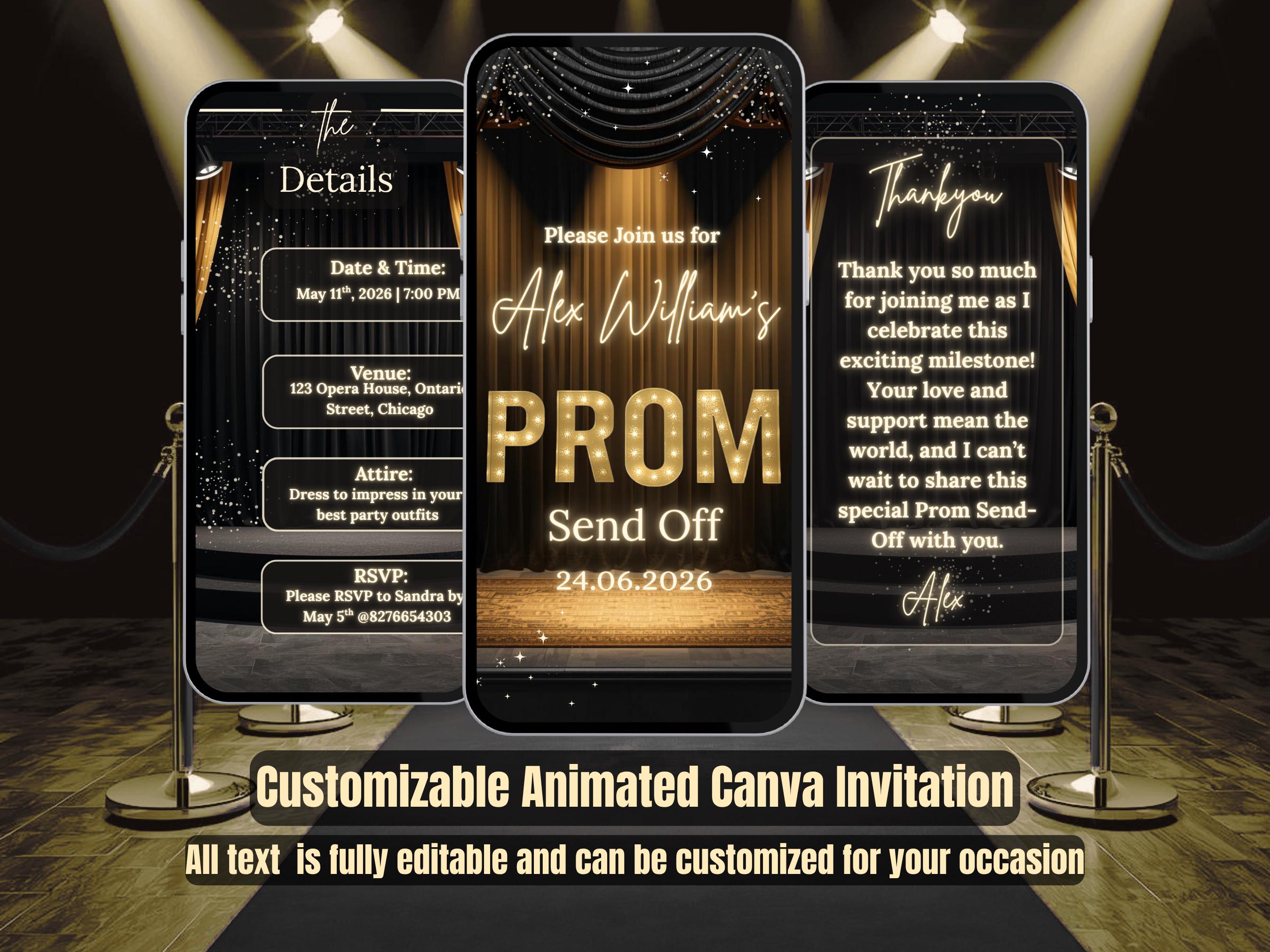 Black & Gold Prom Send off Invitation – Graduation Party Evite – Prom ...