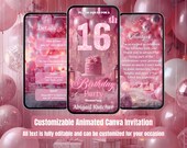 16th Birthday Invitation Video – Pink Birthday Invite for Girl – Glam Pink Birthday Evite – Editable Canva Template – Teen Birthday Party