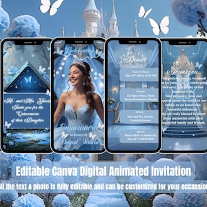 Quinceanera Invitation – Sweet 15 Video Evite – Light Blue Birthday – Quince Photo Princess Invite – Sweet 16 – Quinceañera – 15 Anos