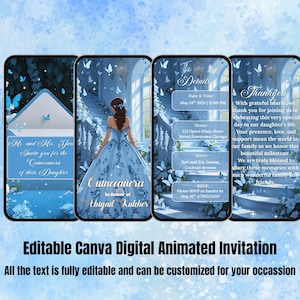 Quinceanera Invitation – Sweet 15 Video Evite – Blue Birthday – Baby Blue Floral Princess Quince Invite – Sweet 16 – Quinceañera – 15 Anos