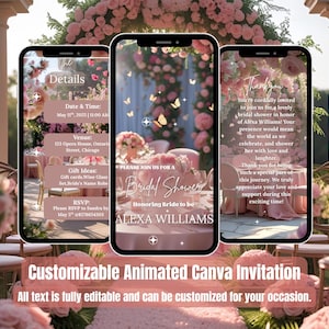 Bridal Shower Invitation – Blush Pink Animated Video – Editable Garden Brunch, High Tea Template – Floral Digital Invite