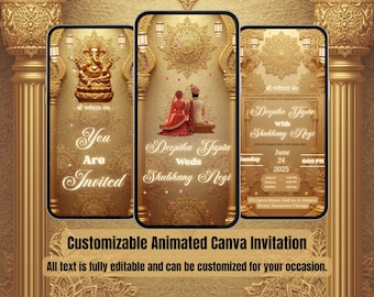 Hindu Wedding Video Invitation – Royal Gold Animated Shaadi Card – Digital Invite – Wedding, Reception, RSVP Canva Template – Indian Wedding