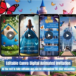Invito per la Quinceañera - Video animato per i 15 anni - Tema farfalla del castello blu - Invito digitale per la Quinceañera - Invito per la Quinceañera / 16 anni